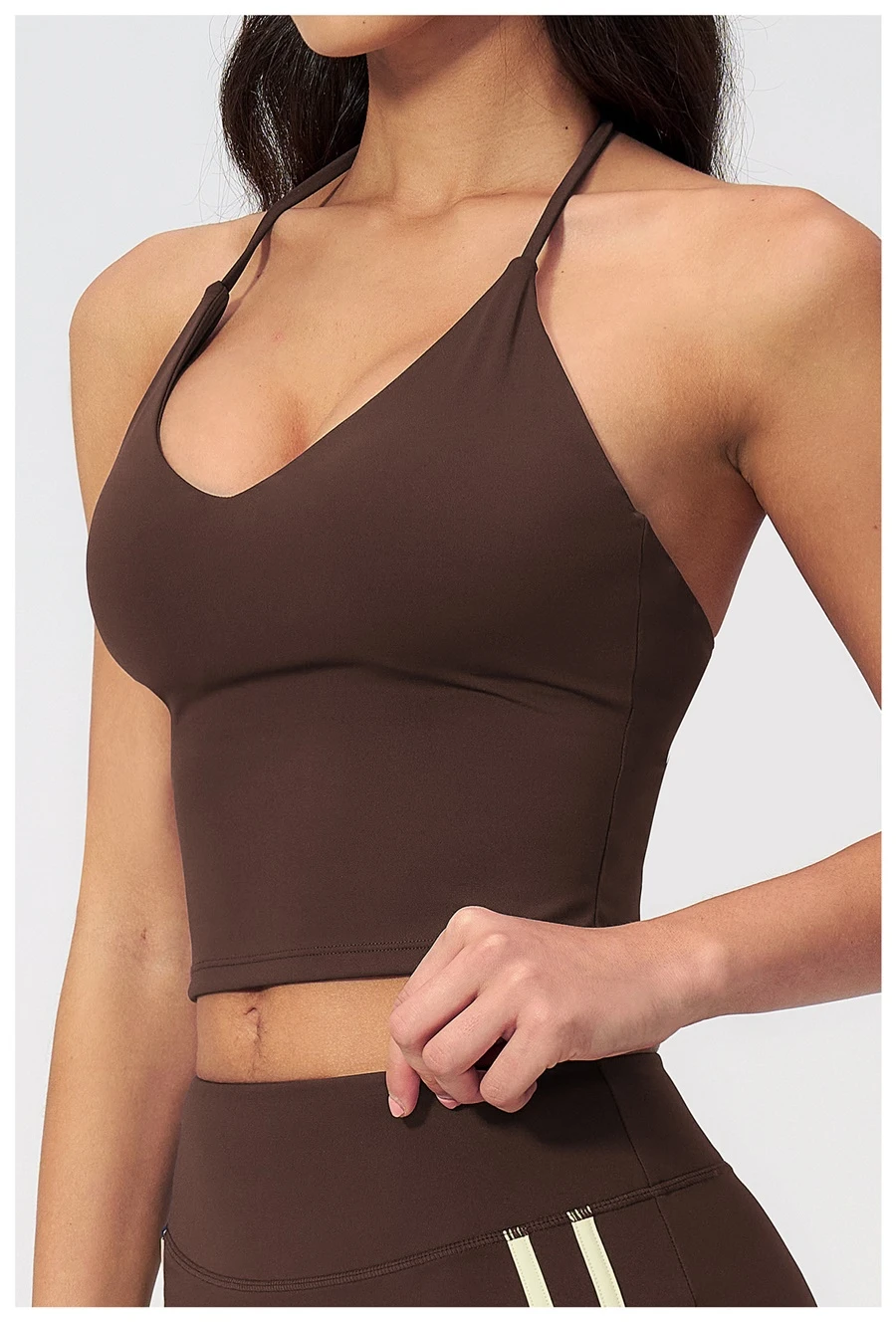Side View for Women's Yoga Tank Top with Removable Pads-Coffee