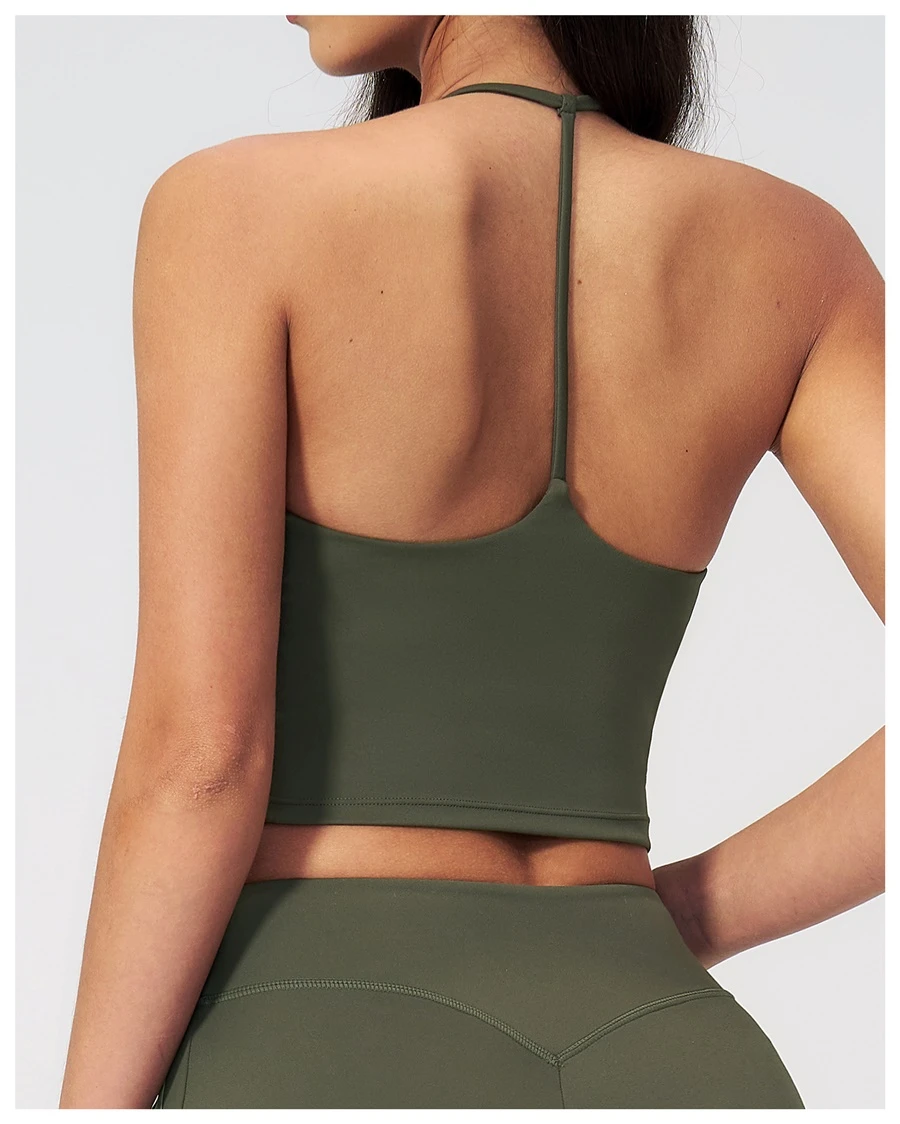 Back View for Women's V-neck yoga tank top with removable pads and custom logo