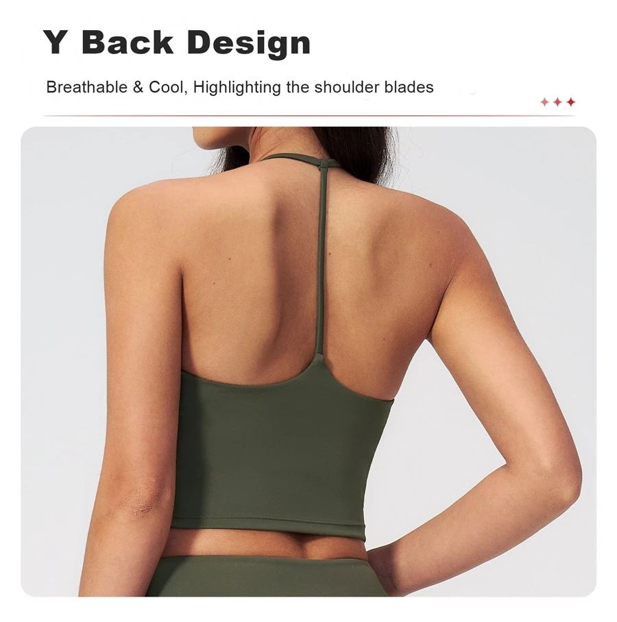 Women's Y-back yoga tank top with breathable open-back design