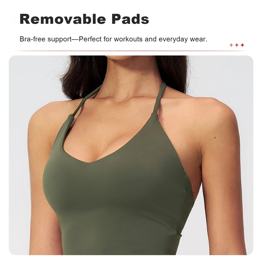 Women's padded yoga tank top with removable cups