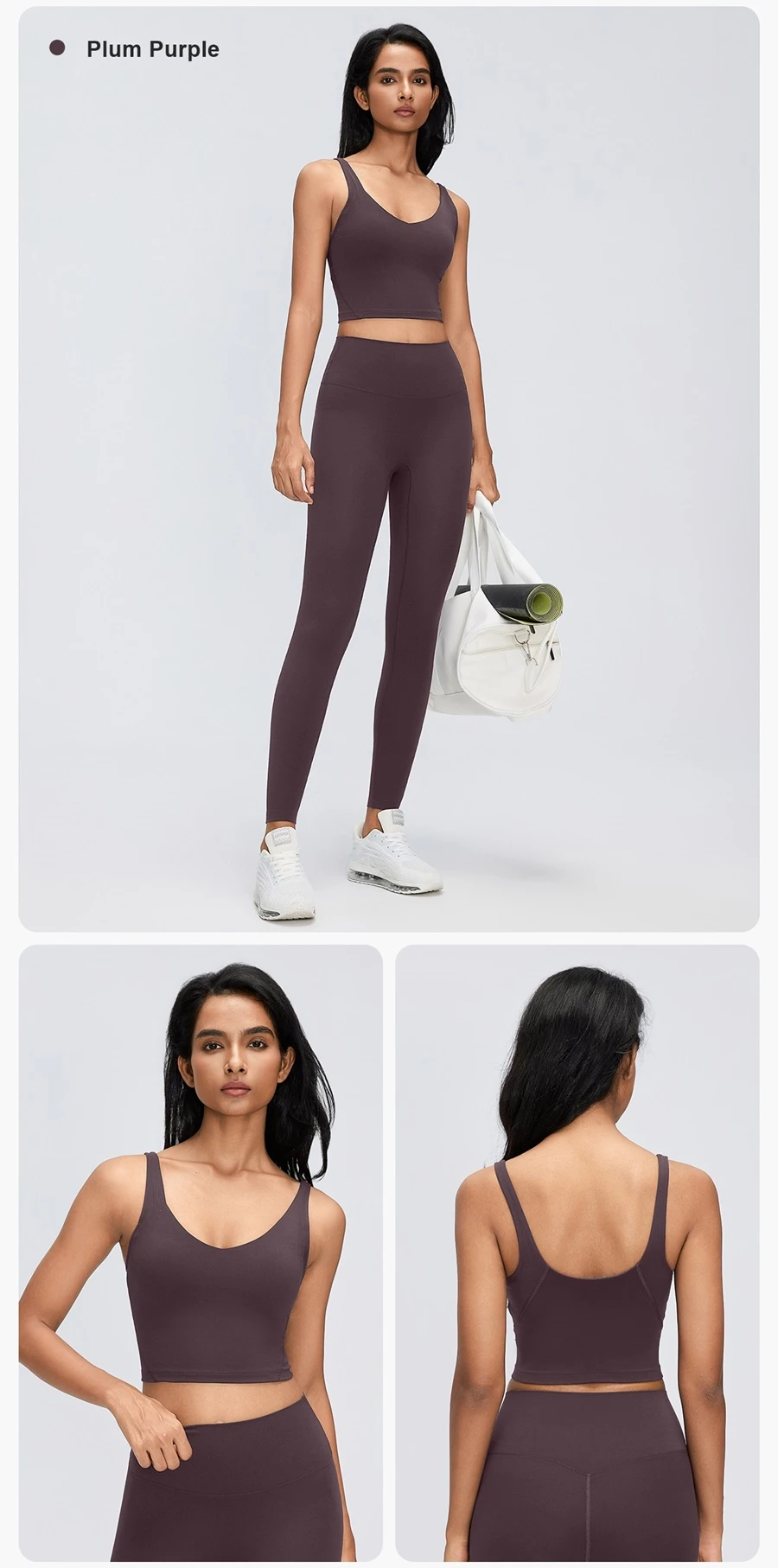 Women's breathable U-back sports bra for Pilates and everyday activewear-plum purple