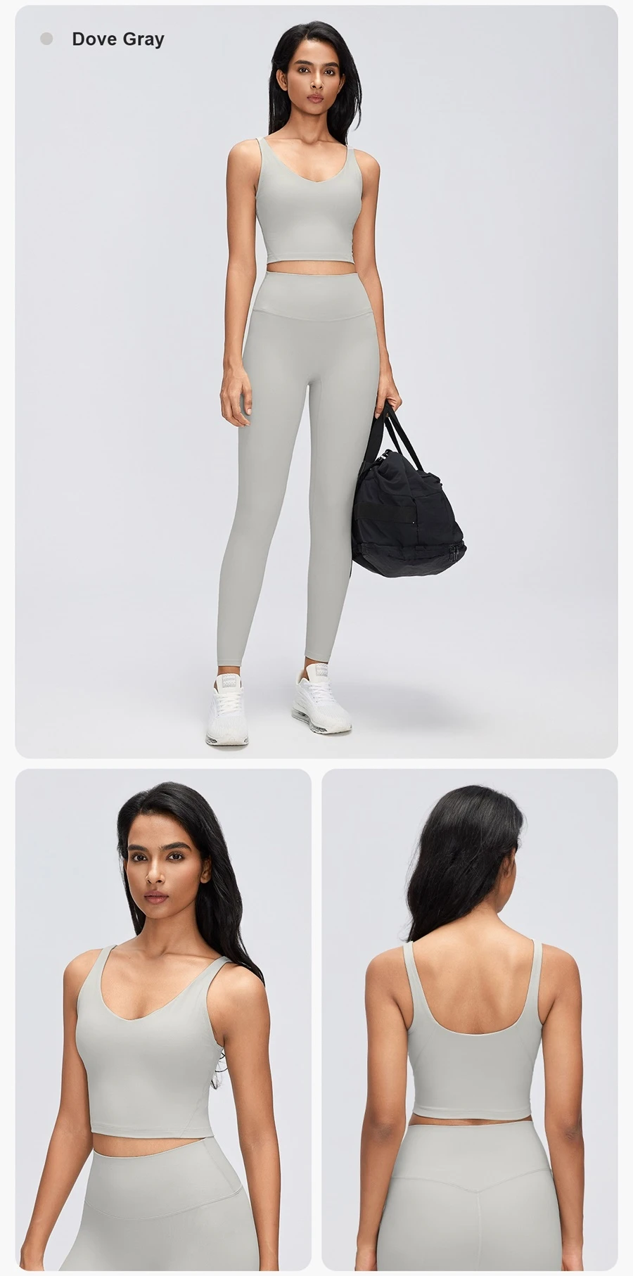 Women's breathable U-back sports bra for Pilates and everyday activewear-dove gray
