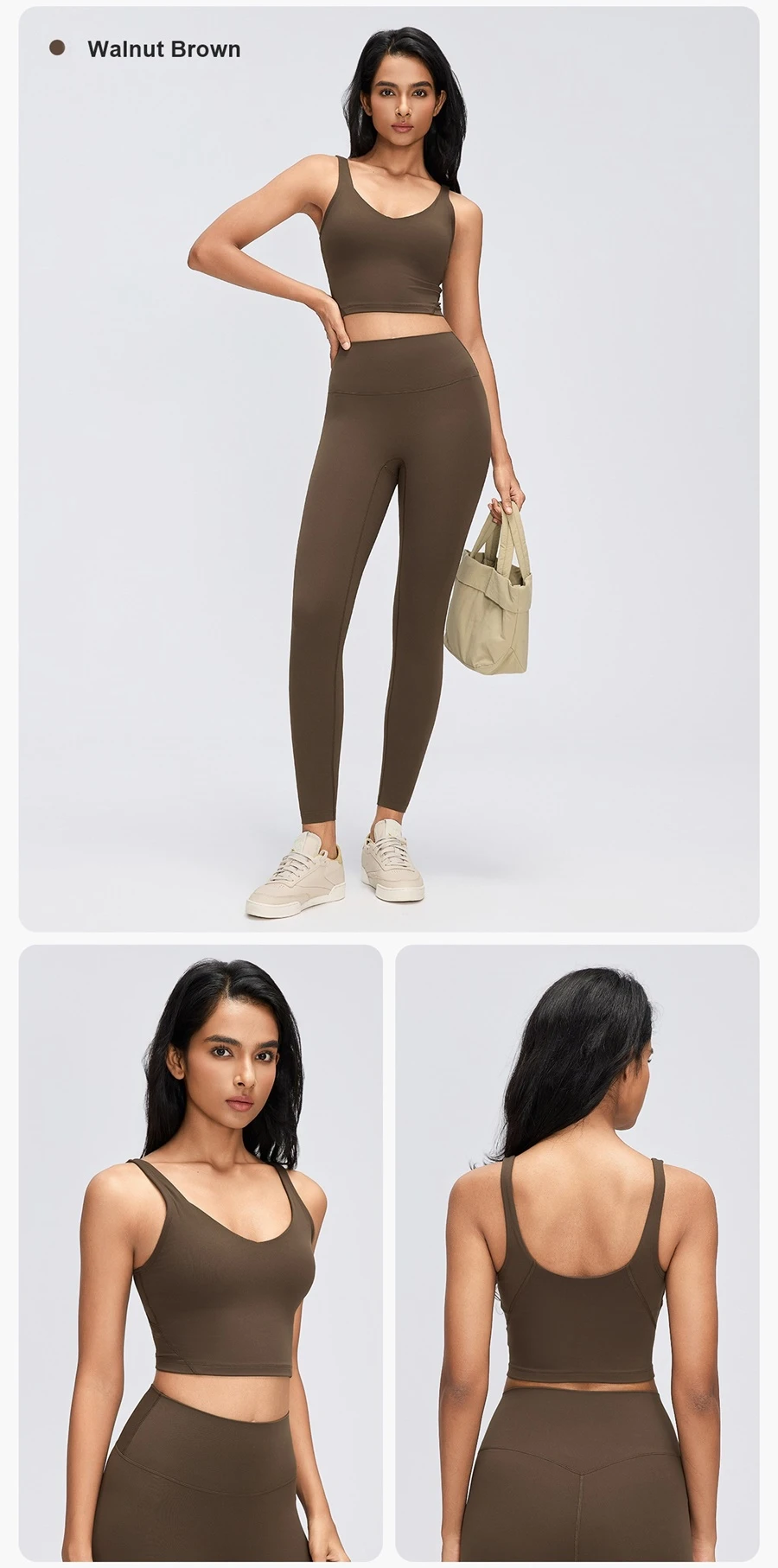 Women's breathable U-back sports bra for Pilates and everyday activewear-walnut brown