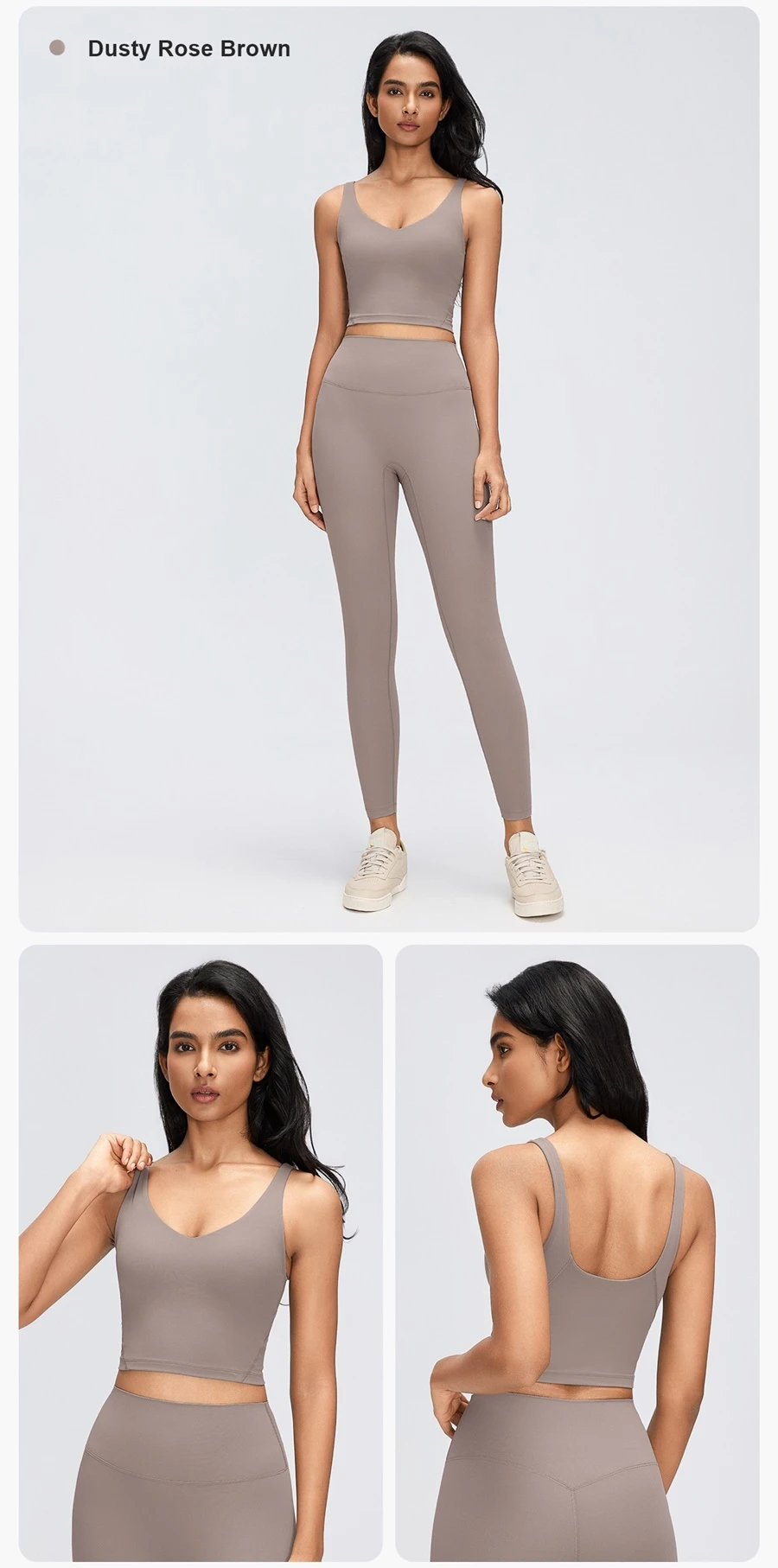 Women's breathable U-back sports bra for Pilates and everyday activewear-rose brown