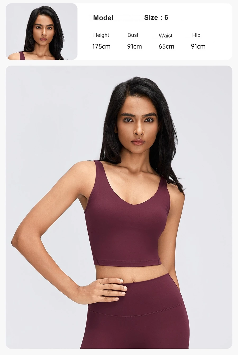 V-neck high support workout bra with wide elastic shoulder straps