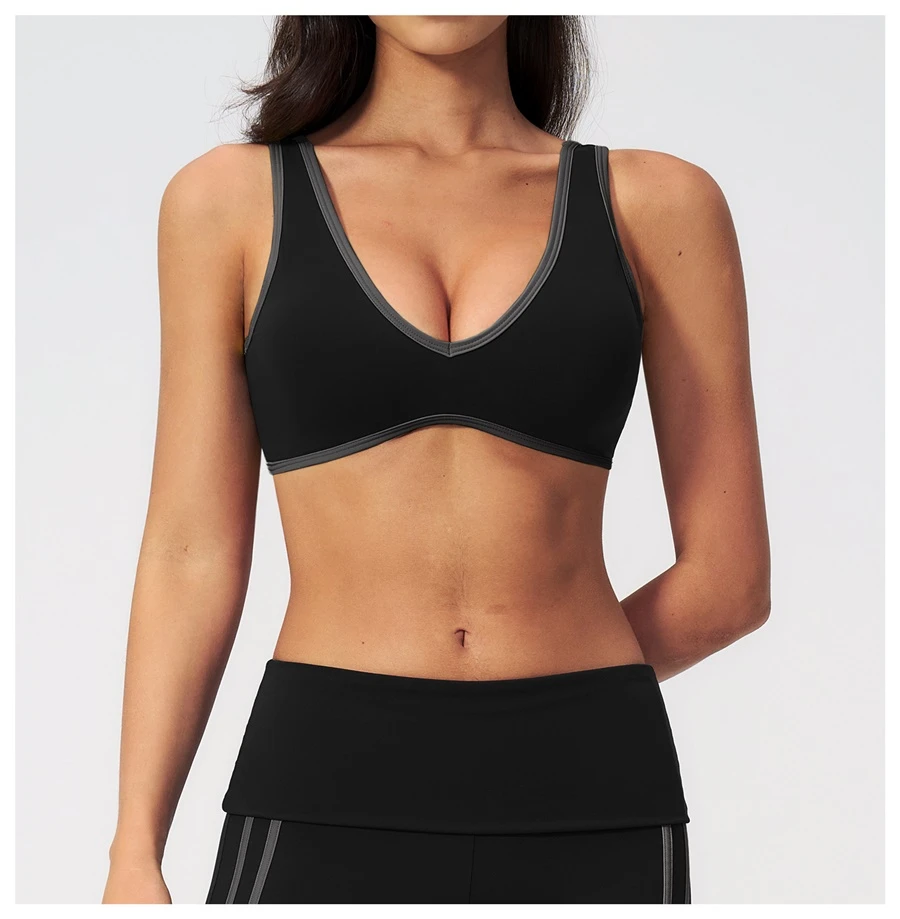 Front View for Women's breathable open-back workout bra for fitness-black