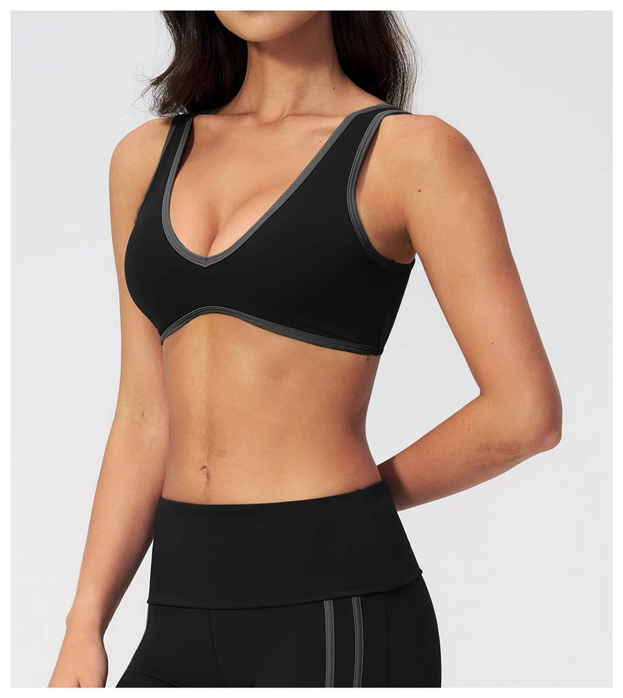 Side View for Women's breathable open-back workout bra for fitness-black