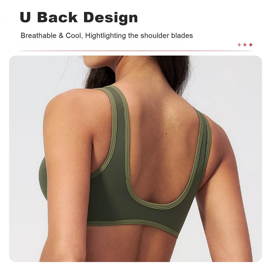 Women's open U-back sports bra with breathable back design