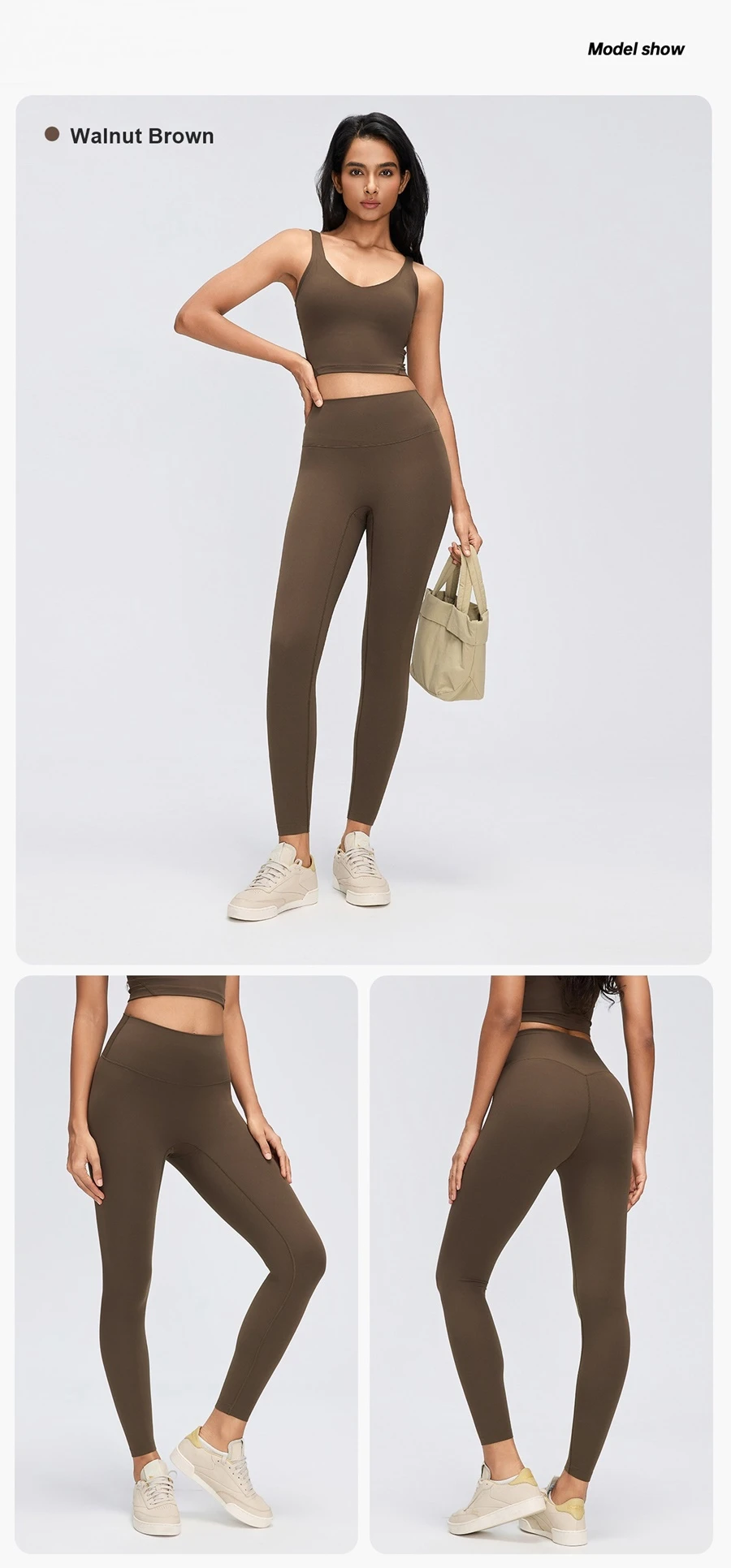 high waist leggings with seamless front and tummy control-brown