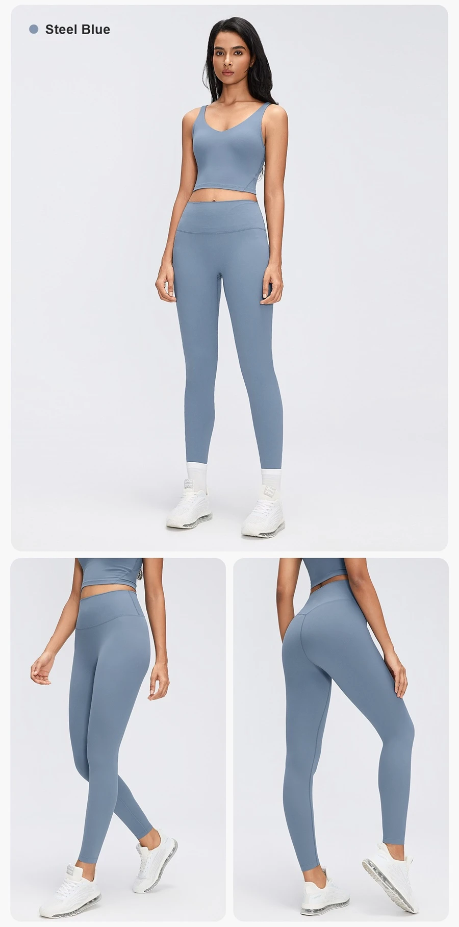 high waist leggings with seamless front and tummy control-steel blue