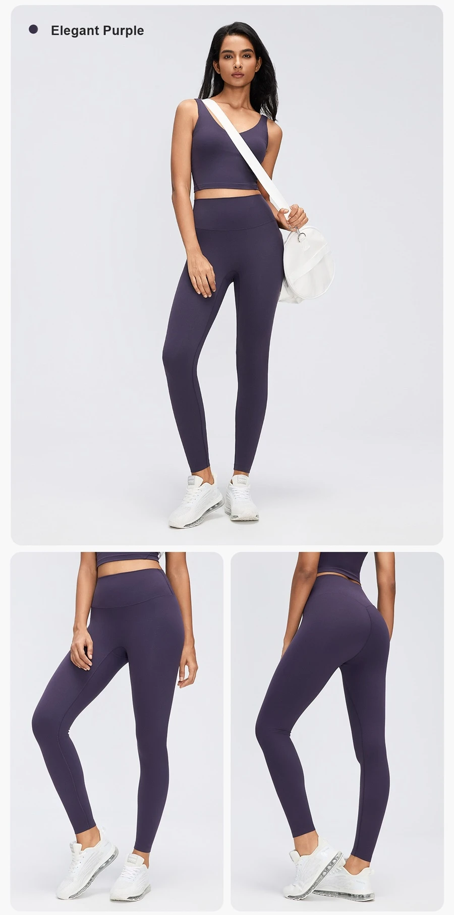 Women's second-skin yoga leggings made from stretch nylon spandex fabric-elegant purple