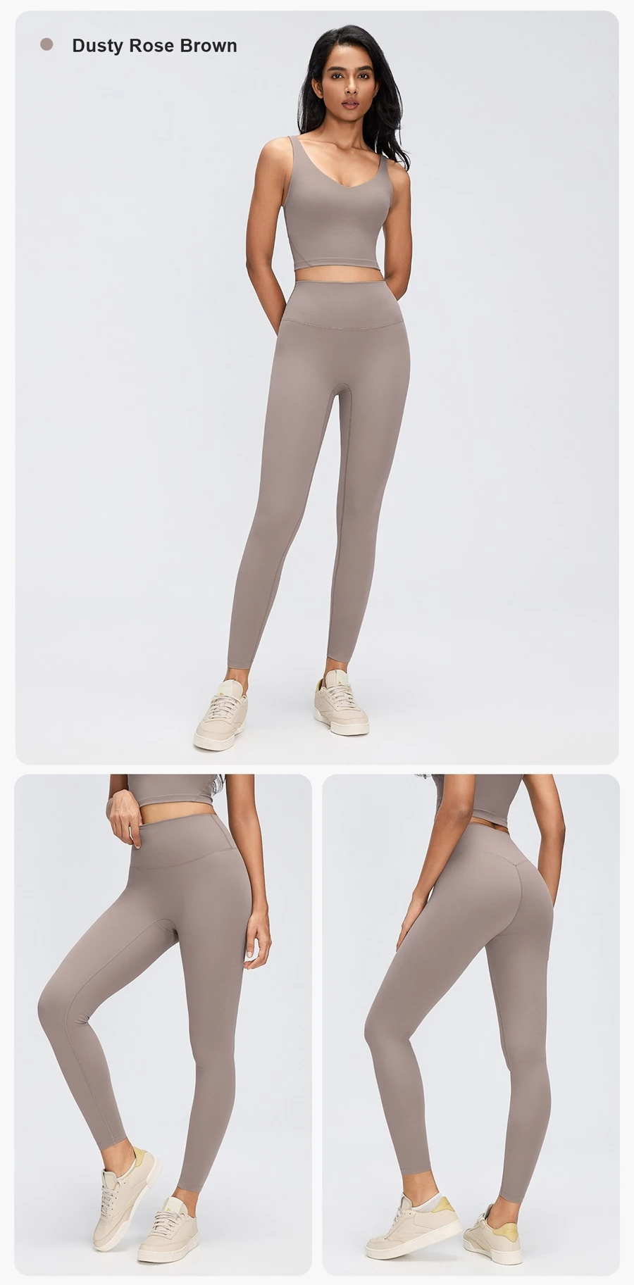 Women's second-skin yoga leggings made from stretch nylon spandex fabric-dusty rose brown
