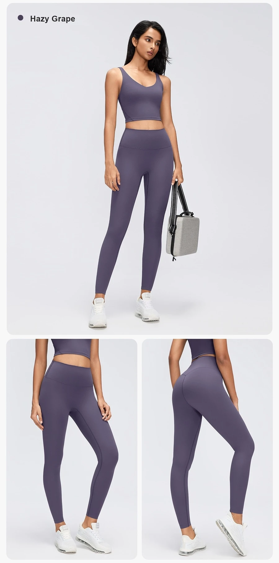 Women's second-skin yoga leggings made from stretch nylon spandex fabric-hazy grape