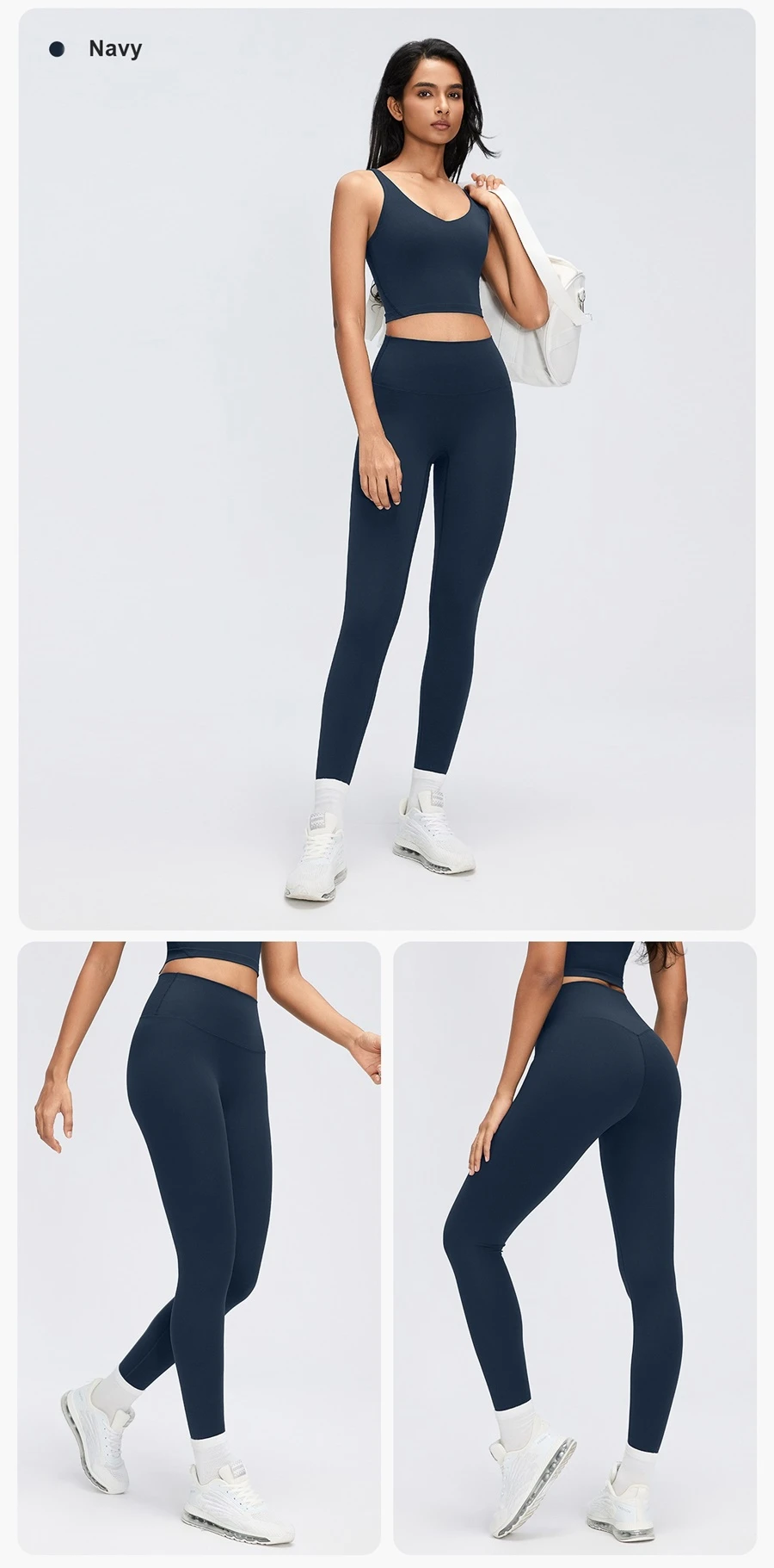 Women's second-skin yoga leggings made from stretch nylon spandex fabric-navy
