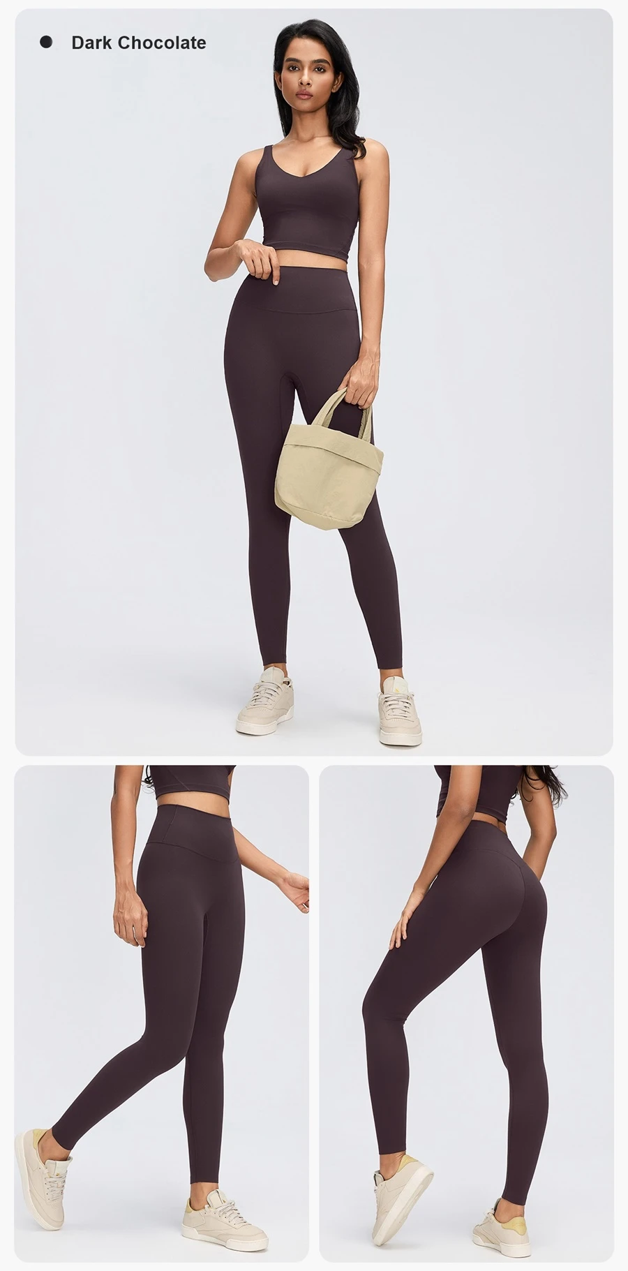 Peach-lifting women's yoga leggings with body-contouring back design-dark chocolate
