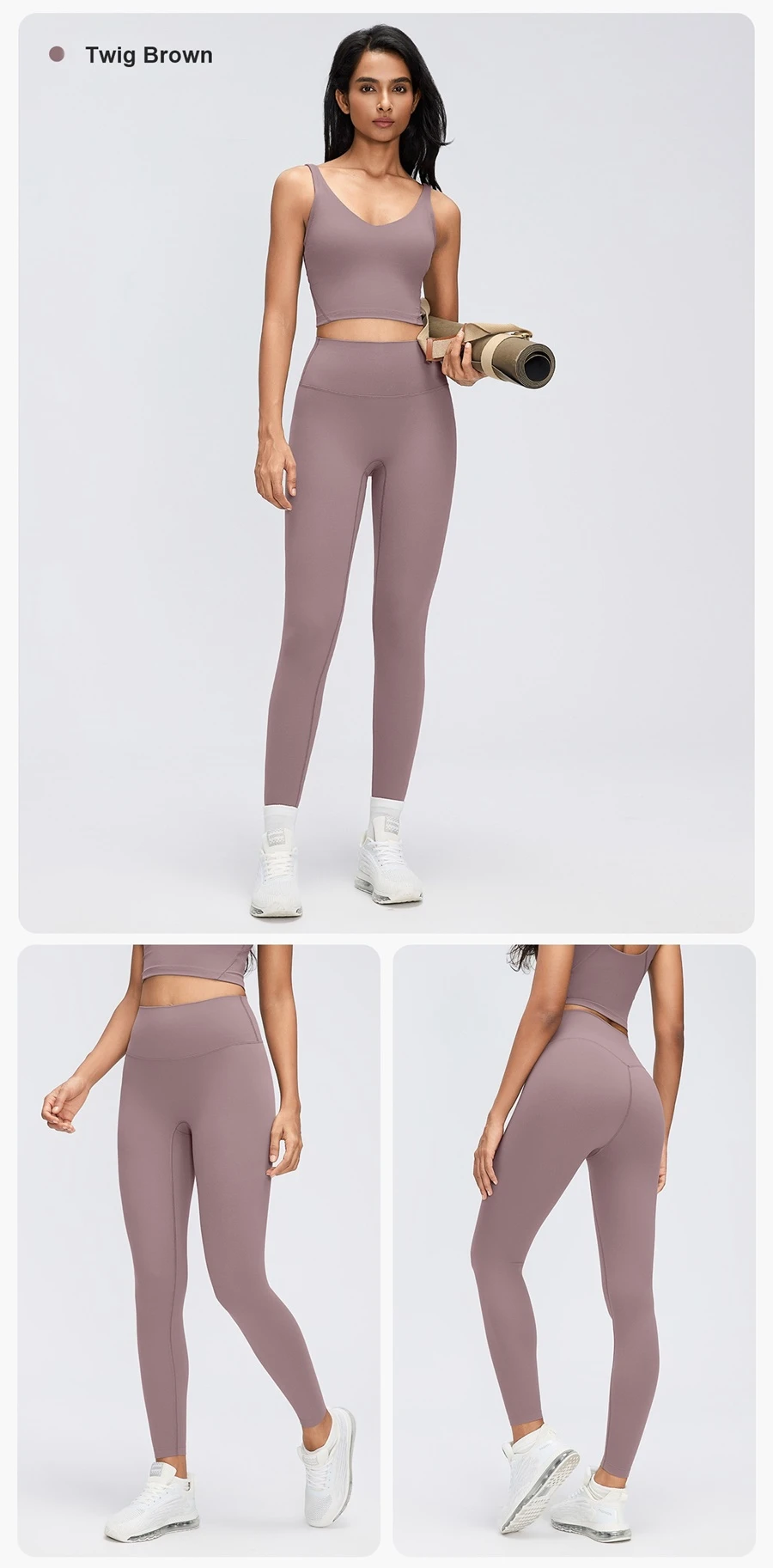 Peach-lifting women's yoga leggings with body-contouring back design-twig brown