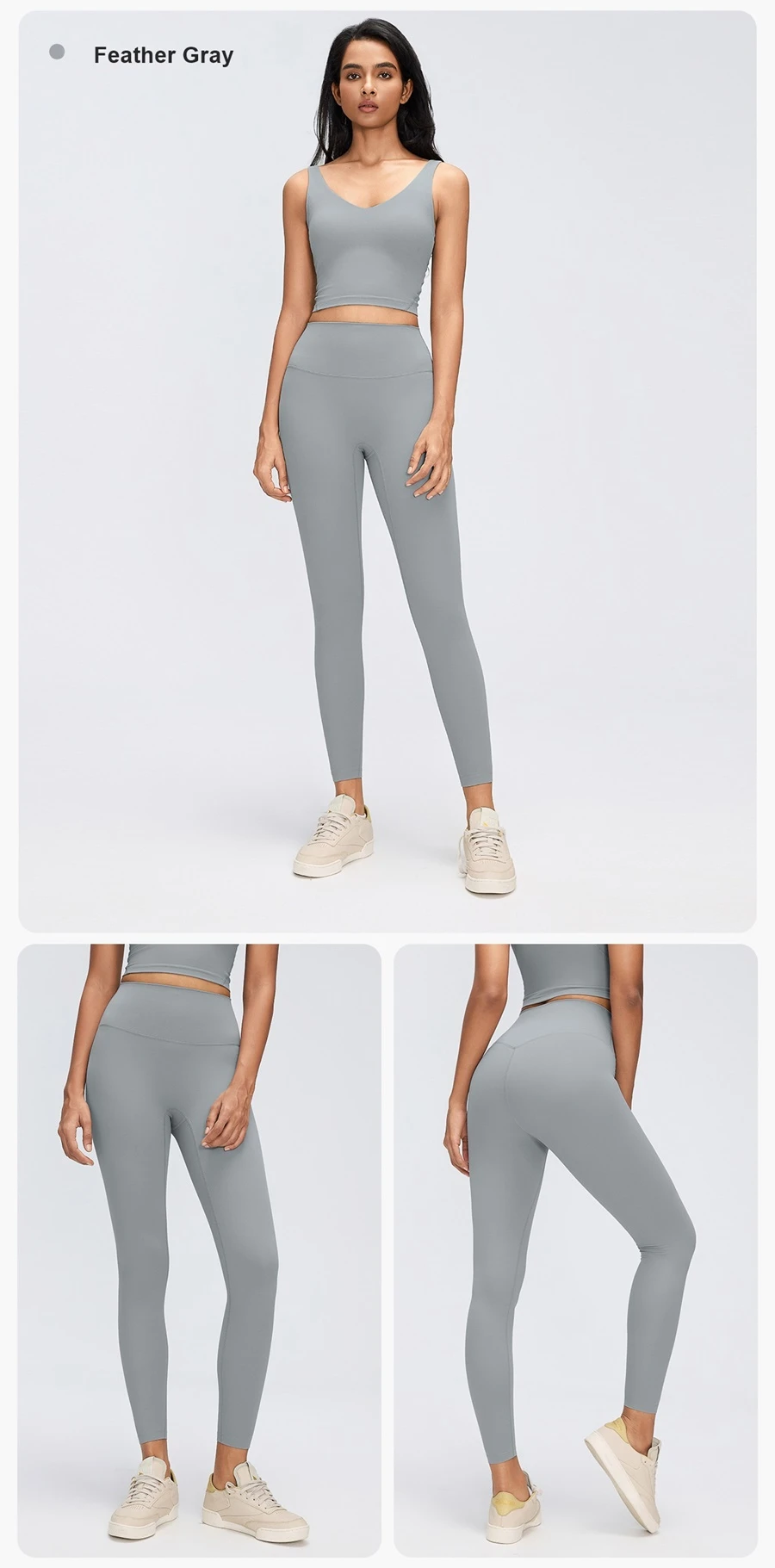 high waist leggings with seamless front and tummy control-feather gray