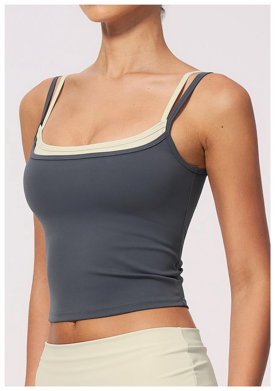 Side View for Women's square open-back yoga tank top for fitness and running