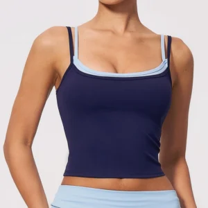 Women's contrast trim faux layered yoga tank top with custom logo