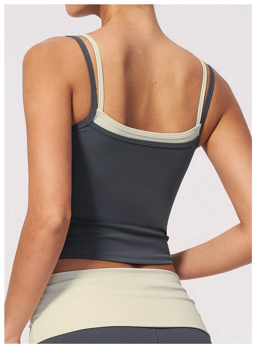 Back View for Women's square open-back yoga tank top for fitness and running