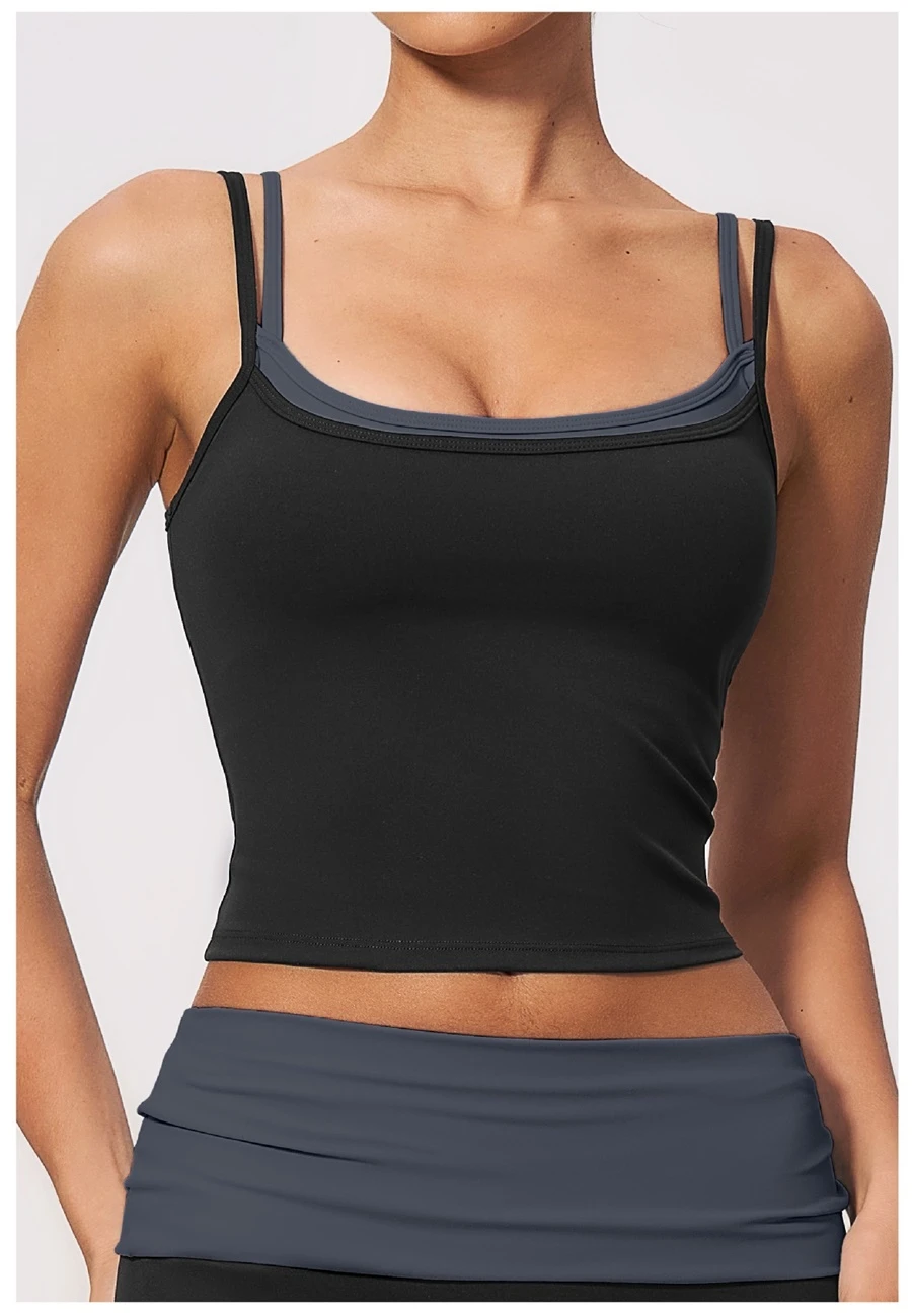 Front View for Custom logo contrast yoga tank tops for activewear brands