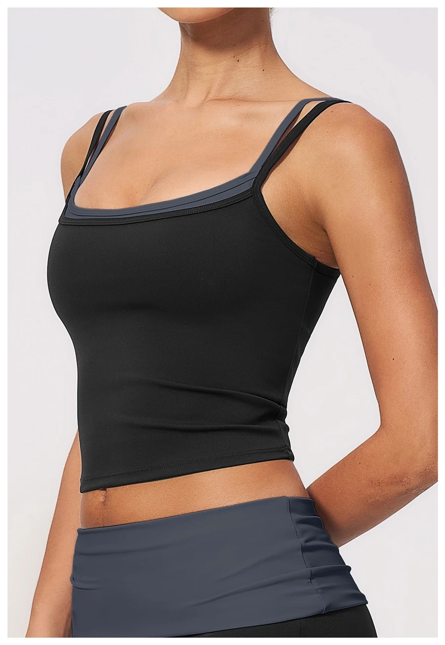 Side View for Custom logo contrast yoga tank tops for activewear brands