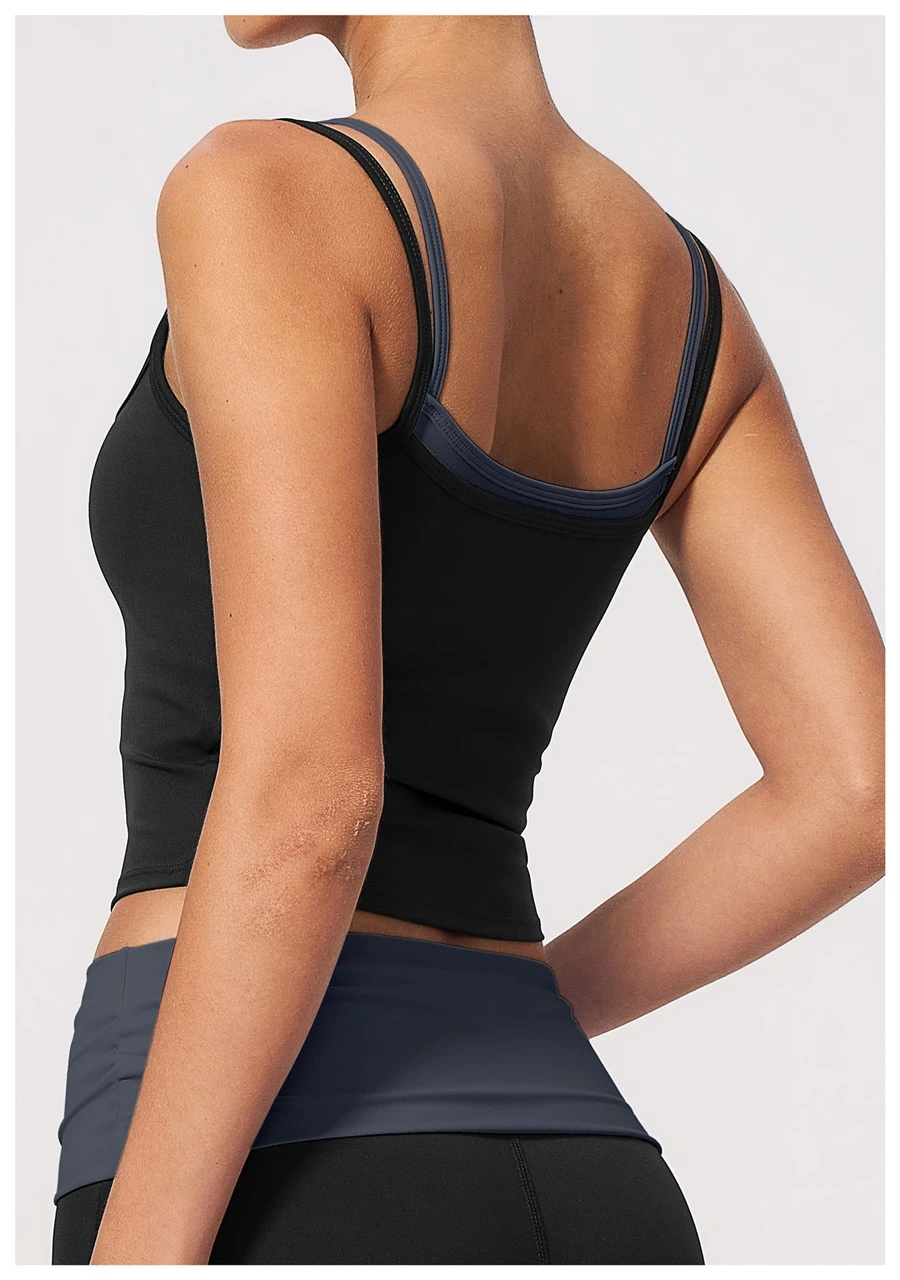 Back View for Custom logo contrast yoga tank tops for activewear brands