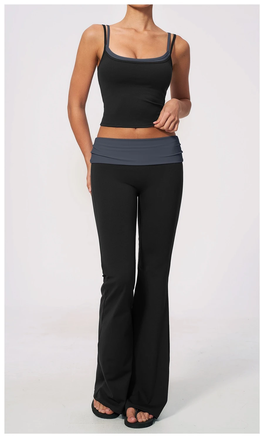 Front View for Custom logo contrast yoga tank tops for activewear brands